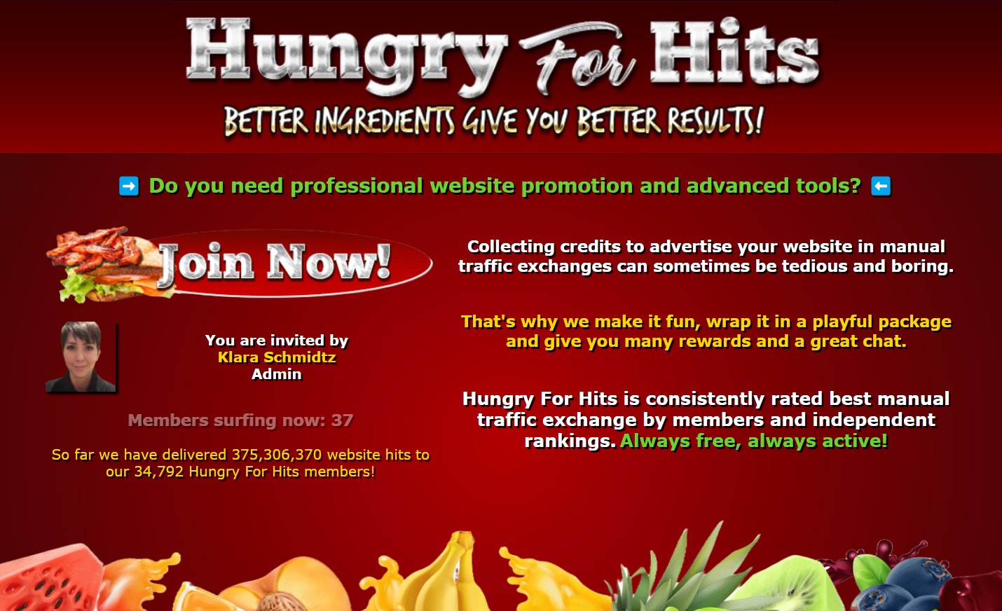 Hungry For Hits splashpage: Have fun surfing