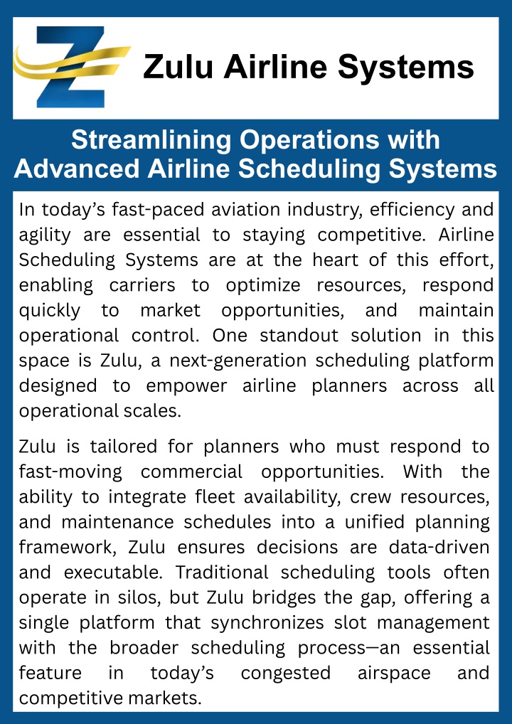 PPT - Streamlining Operations with Advanced Airline Scheduling Systems PowerPoint Presentation - ID:14470731