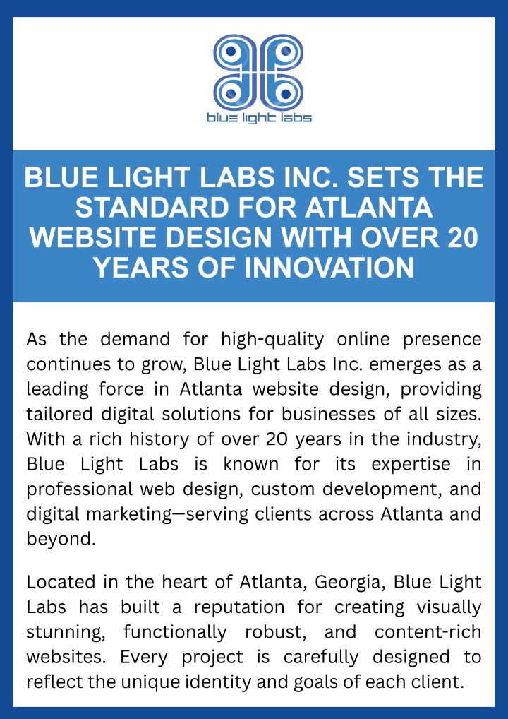 PPT - Blue Light Labs Inc. Sets the Standard for Atlanta Website Design With Over 20 Years of Innovation PowerPoint Presentation - ID:14484553