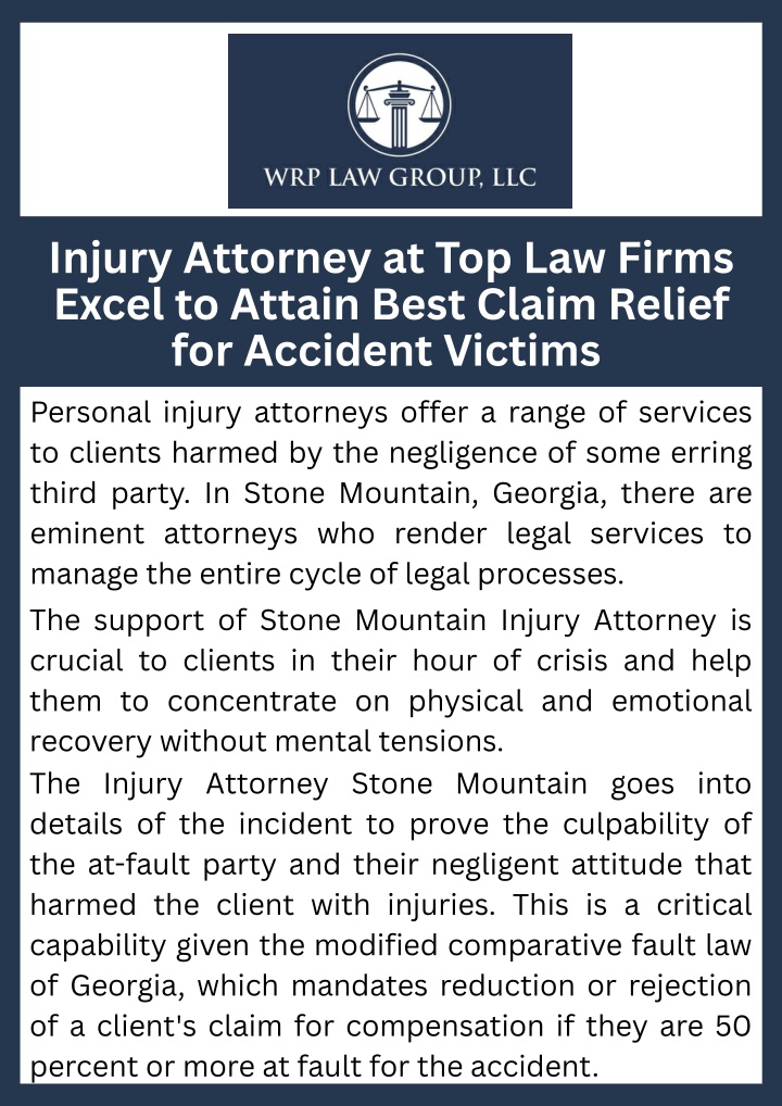 PPT - Injury Attorney at Top Law Firms Excel to Attain Best Claim Relief for Accident Victims PowerPoint Presentation - ID:14543534
