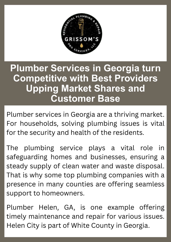 PPT - Plumber Services in Georgia turn Competitive with Best Providers Upping Market Shares and Customer Base PowerPoint Presentation - ID:14507850