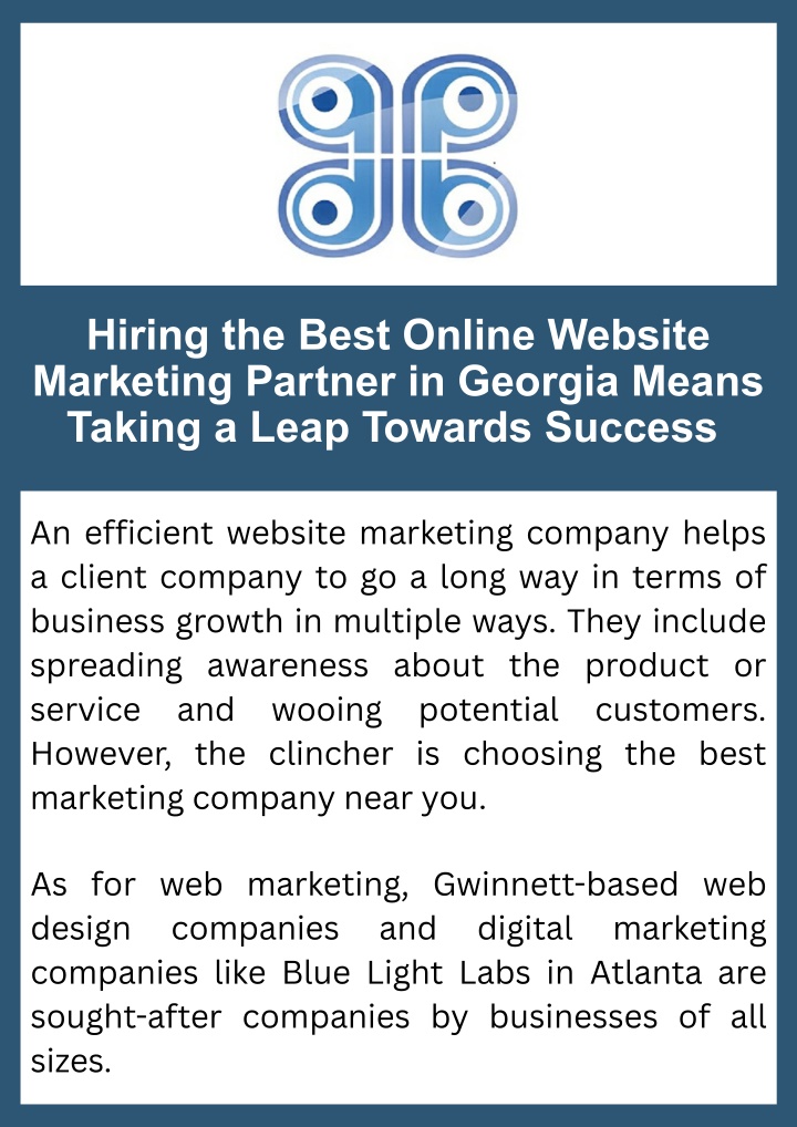 PPT - Hiring the Best Online Website Marketing Partner in Georgia Means Taking a Leap Towards Success PowerPoint Presentation - ID:14492956