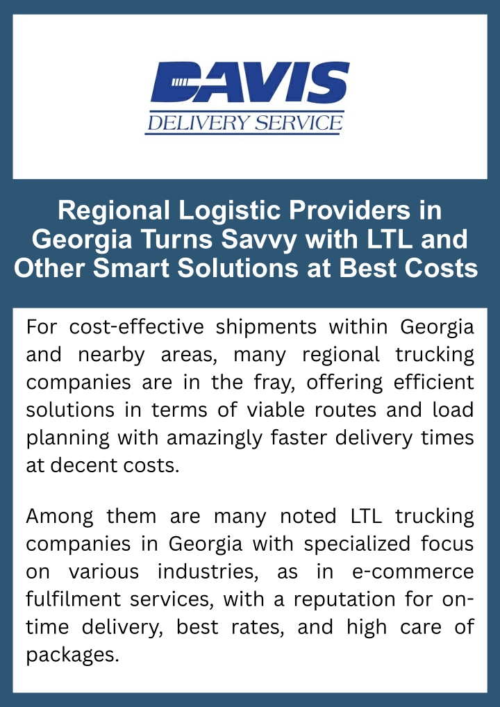 PPT - Regional Logistic Providers in Georgia Turns Savvy with LTL and Other Smart Solutions at Best Costs PowerPoint Presentation - ID:14490107