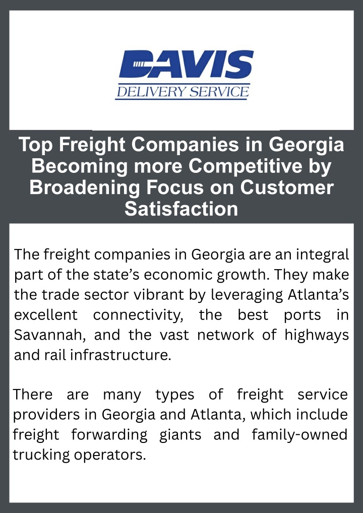 PPT - Top Freight Companies in Georgia Becoming more Competitive by Broadening Focus on Customer Satisfaction PowerPoint Presentation - ID:14509683