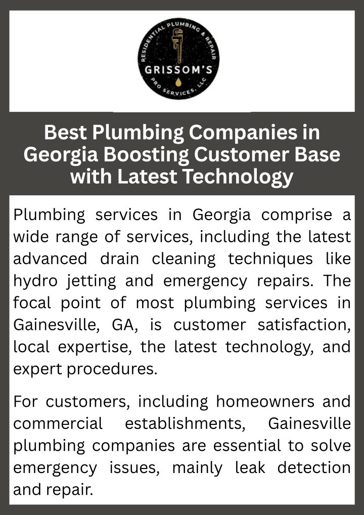 PPT - Best Plumbing Companies in Georgia Boosting Customer Base with Latest Technology PowerPoint Presentation - ID:14577682