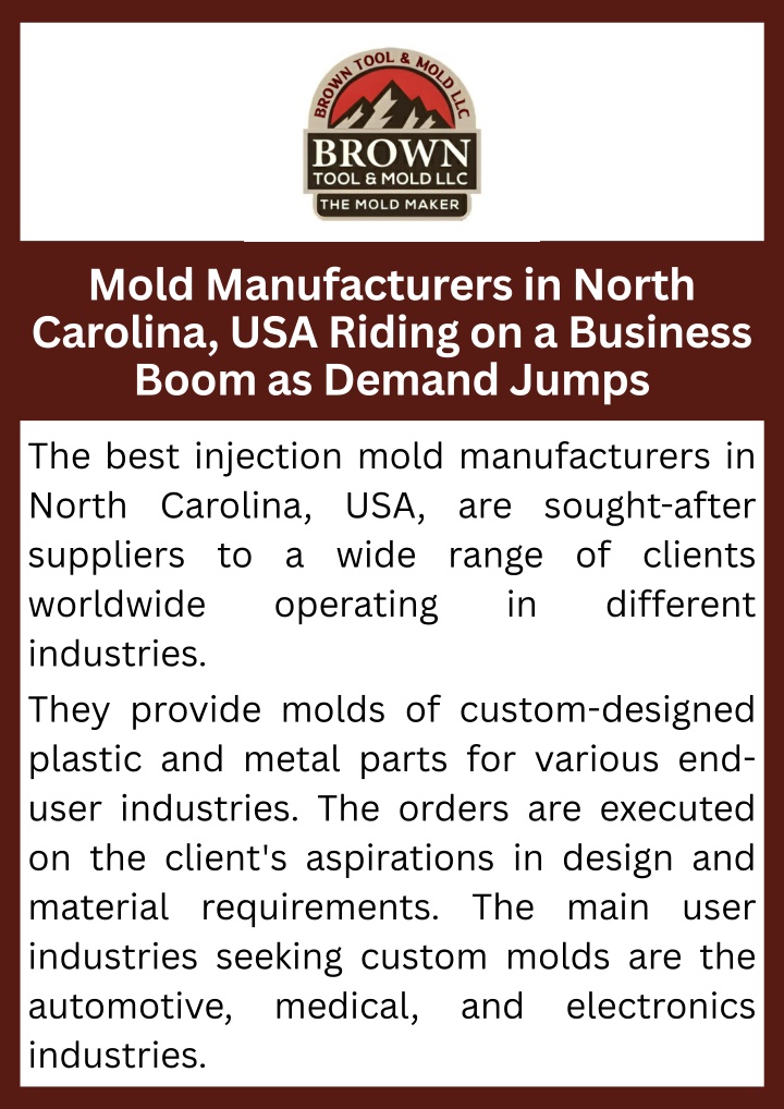 PPT - Mold Manufacturers in North Carolina, USA Riding on a Business Boom as Demand Jumps PowerPoint Presentation - ID:14576751