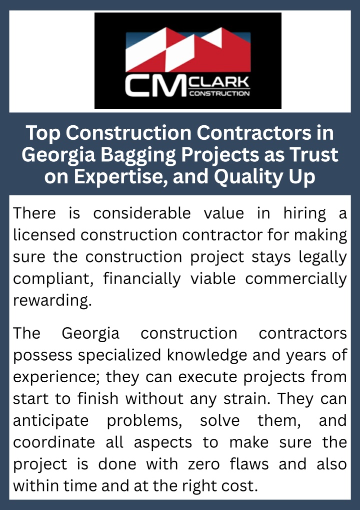 PPT - Top Construction Contractors in Georgia Bagging Projects as Trust on Expertise, and Quality Up PowerPoint Presentation - ID:14586588