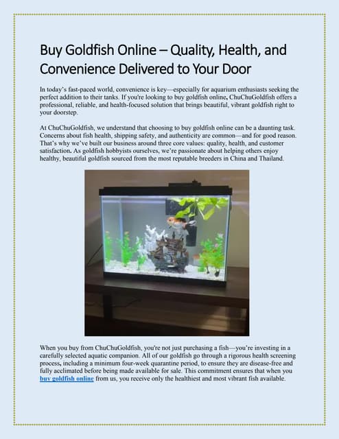 Buy Goldfish Online – Quality, Health, and Convenience Delivered to Your Door | PDF