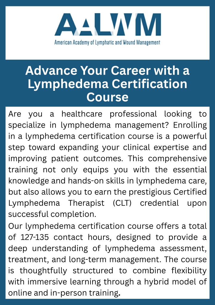 PPT - Advance Your Career with a Lymphedema Certification Course PowerPoint Presentation - ID:14562644
