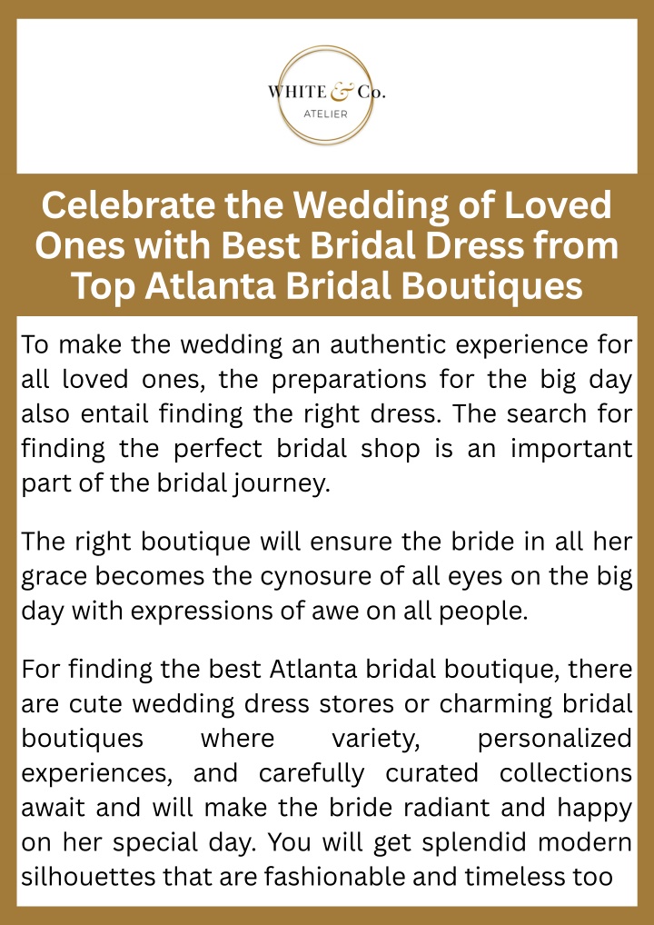 PPT - Celebrate the Wedding of Loved Ones with Best Bridal Dress from Top Atlanta Bridal Boutiques PowerPoint Presentation - ID:14567683