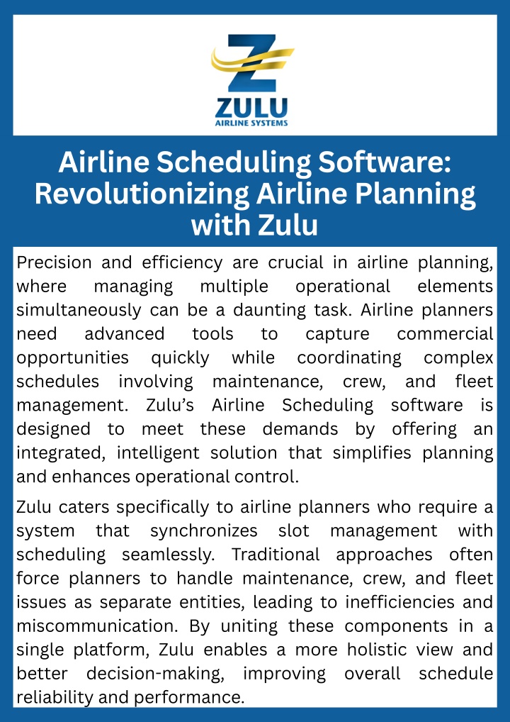 PPT - Airline Scheduling Software Revolutionizing Airline Planning with Zulu PowerPoint Presentation - ID:14564599