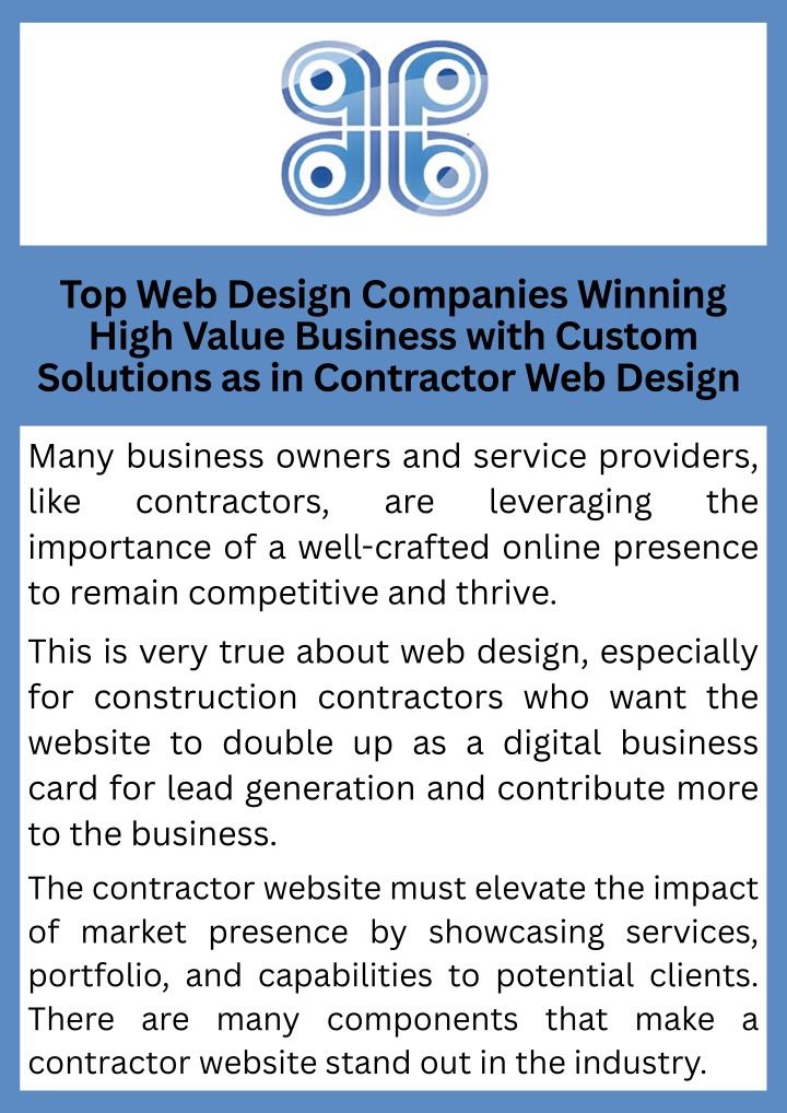 PPT - Top Web Design Companies Winning High Value Business with Custom Solutions as in Contractor Web Design PowerPoint Presentation - ID:14604345