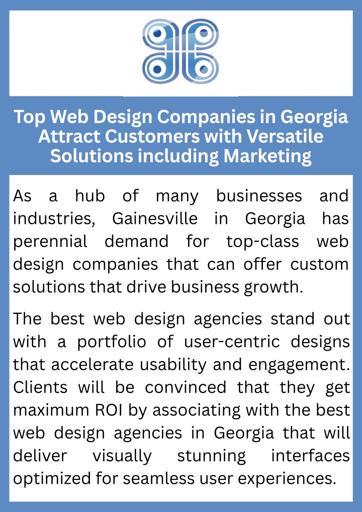 PPT - Top Web Design Companies in Georgia Attract Customers with Versatile Solutions including Marketing PowerPoint Presentation - ID:14569944