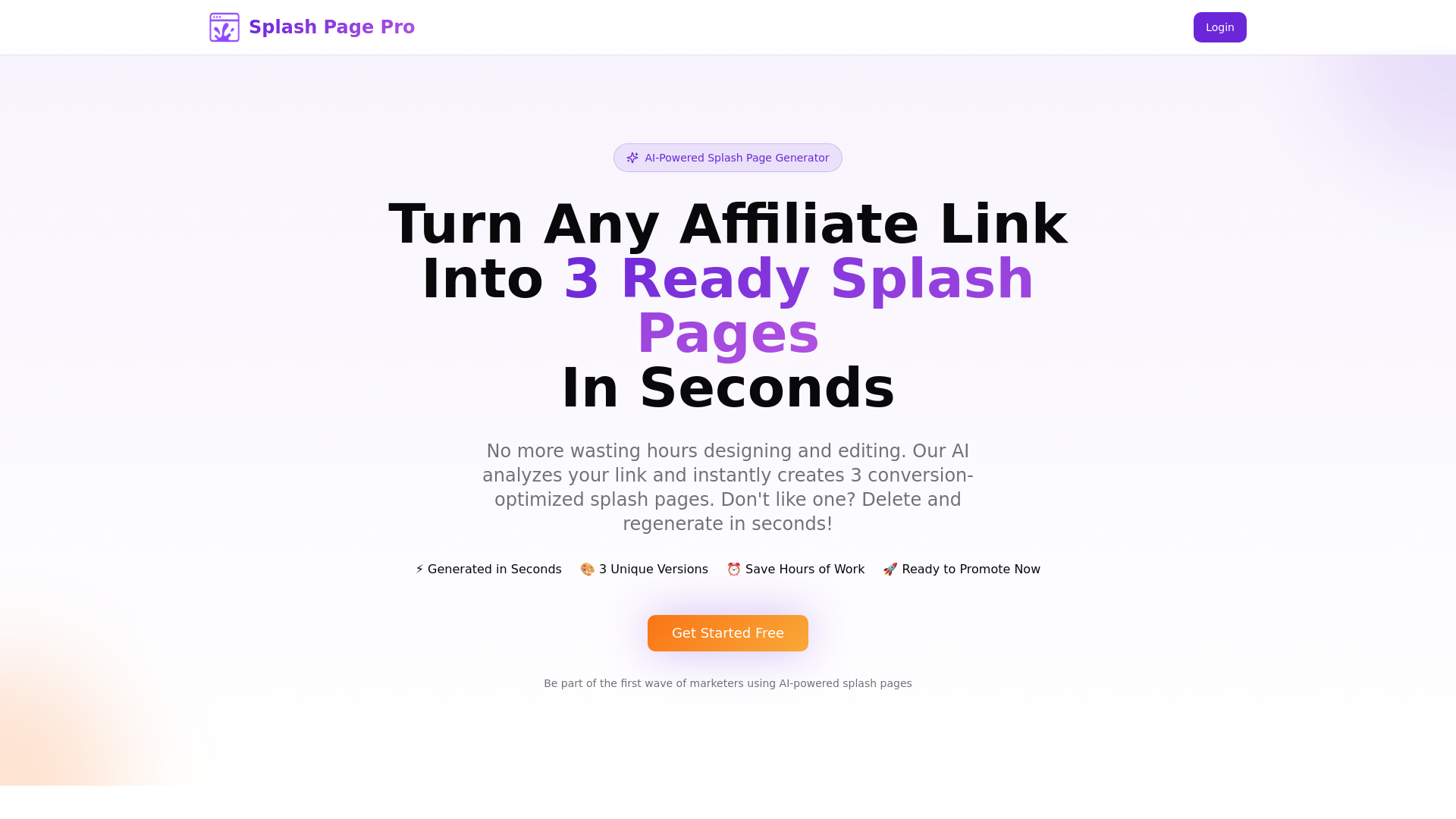 Splash Page Pro - AI-Powered Affiliate Splash Page Generator