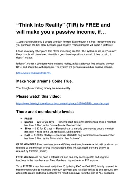Think Into Reality (TIR): Your Free Gateway to Passive Income | PDF