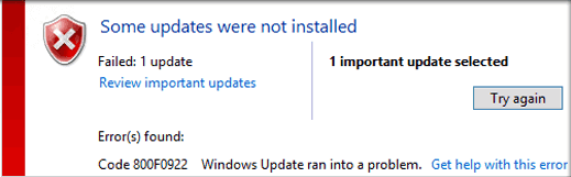 How to Solve Windows Update Error Code 0x800f0922