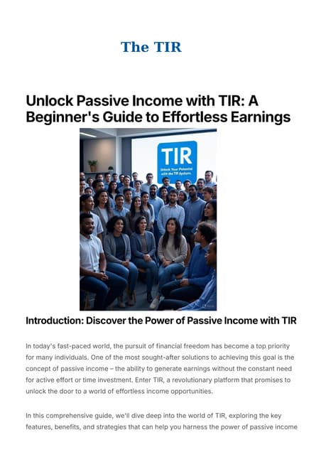 ?Unlock Passive Income with TIR: The $20 Strategy for Effortless Earnings? | PDF
