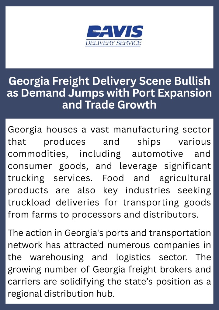 PPT - Georgia Freight Delivery Scene Bullish as Demand Jumps with Port Expansion and Trade Growth PowerPoint Presentation - ID:14620221