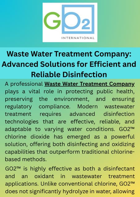Waste Water Treatment Company: Advanced Solutions for Efficient and Reliable Disinfection | PDF