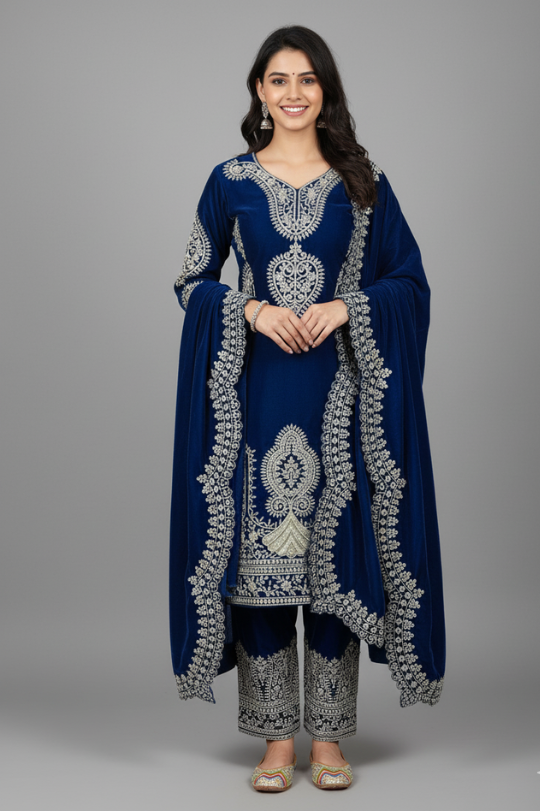 Buy New Designer Party Wear Velvet Suit Set - K & P Fashion