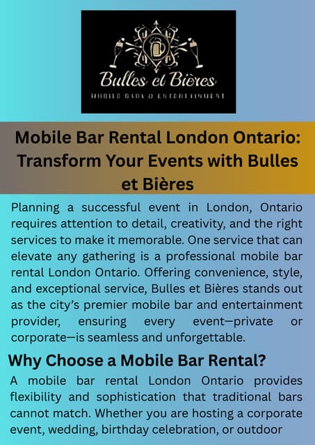 Mobile Bar Rental London Ontario Transform Your Events with Bulles et Bières | PDF