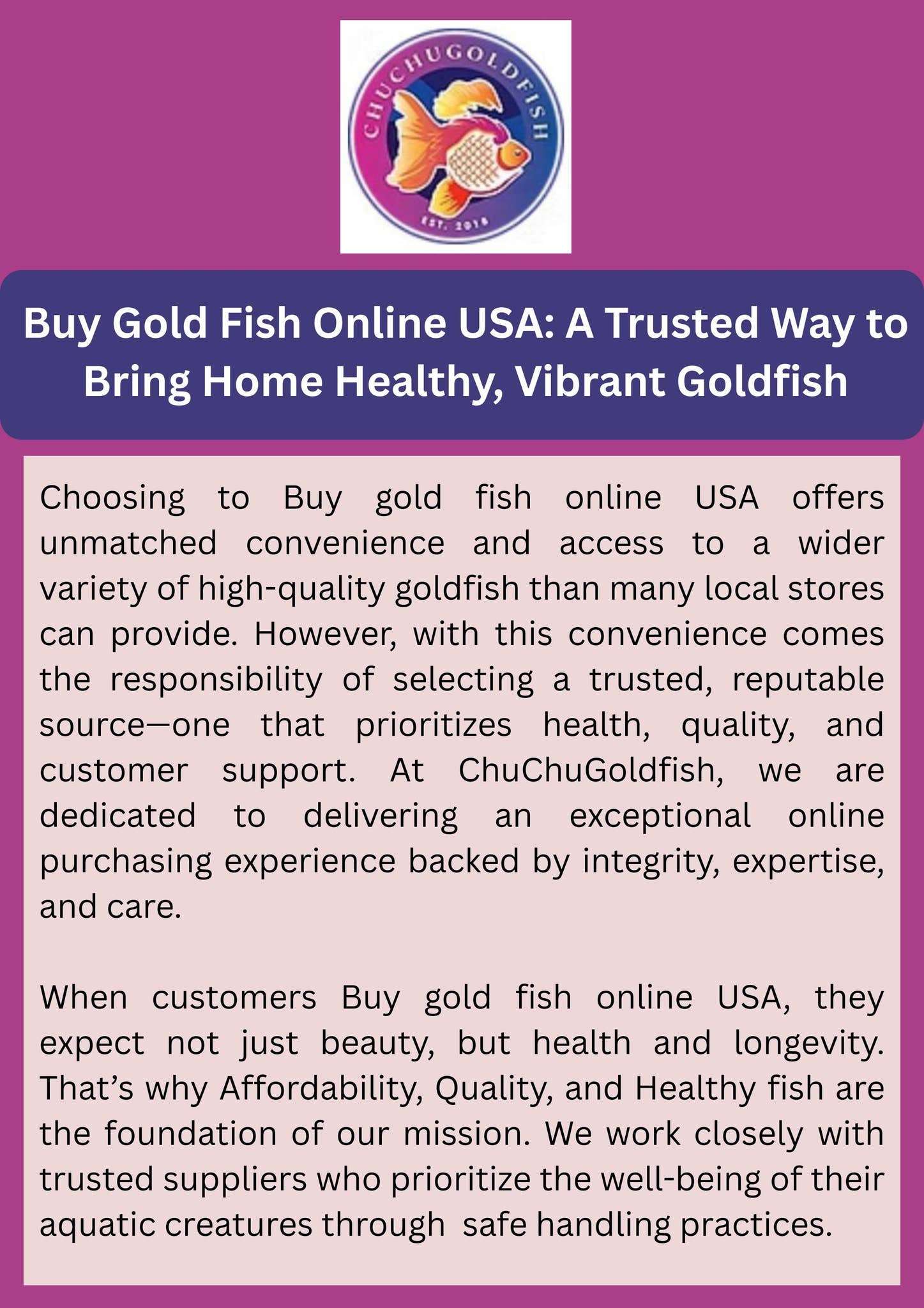 Buy Gold Fish Online USA: A Trusted Way to Bring Home Healthy, Vibrant Goldfish by ChuChuGoldfish - Issuu